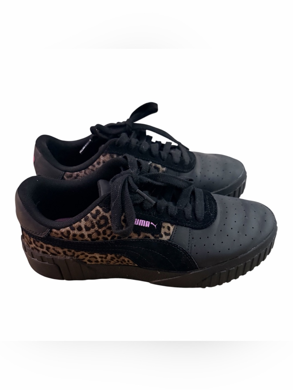Puma Black with Leopard Accent Women's Lace-Up Sneakers Size 8 Like New